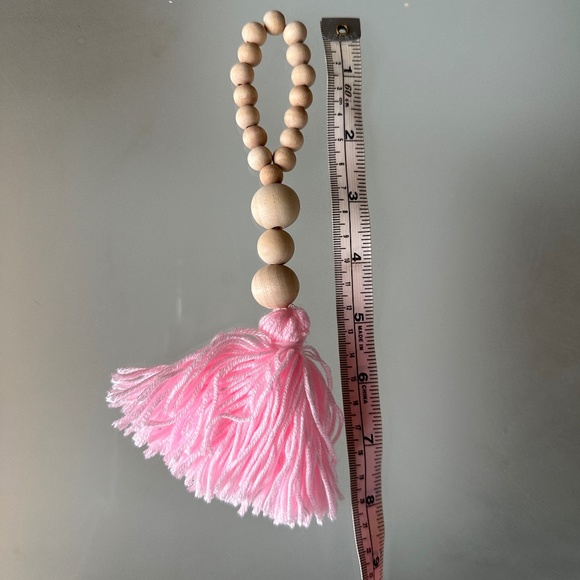 Bohemian Wooden Bead Tassel Pink  - 8 inches Boho - Picture 2 of 2